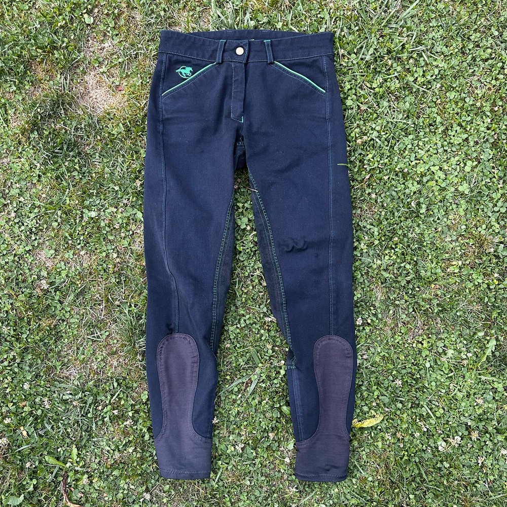 PIPER  BREECHES BY SMARTPAK SZ 24R NAVY BLUE EMERALD FULL SEAT EUC